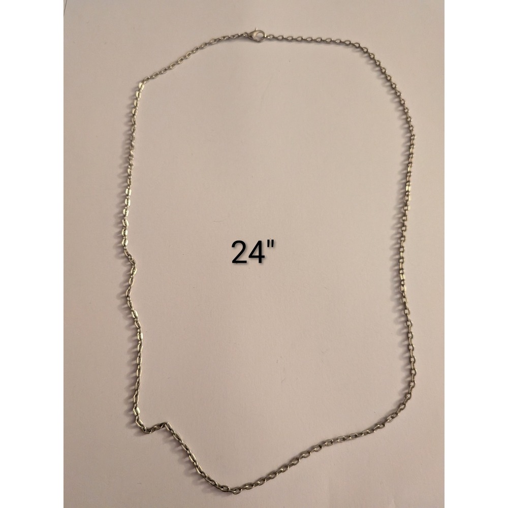 Womens Silver Tone Cable Chain Necklace 24 Inch Lobster Clasp Classic Jewelry